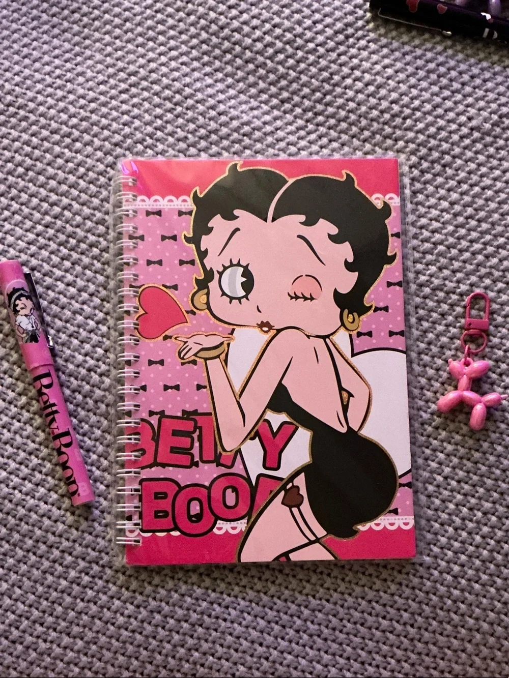 Betty Boop (3pcs) Pink Spiral Notebook - With Pen & Ballon Dog Keychain